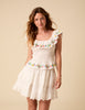 White Floral Embroidered Shirred Top