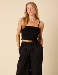 Black Shirred Bandeau Top