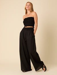 Black Shirred Bandeau Top