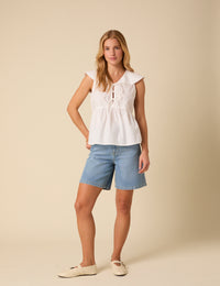 White Tie Front Collared Blouse