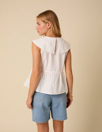 White Tie Front Collared Blouse