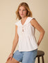 White Tie Front Collared Blouse