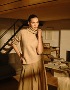 Beige Roll Neck Relaxed Knitted Jumper