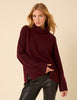 Burgundy Roll Neck Relaxed Knitted Jumper