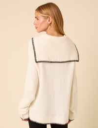 White Sailor Collar Relaxed Jumper