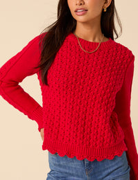 Red Knitted Stitch Detail Jumper