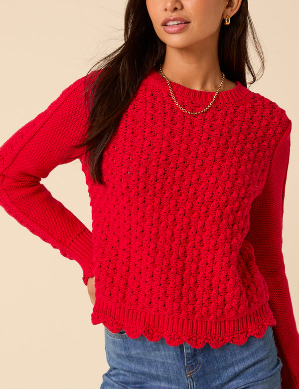 Red Knitted Stitch Detail Jumper