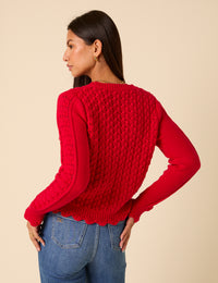 Red Knitted Stitch Detail Jumper