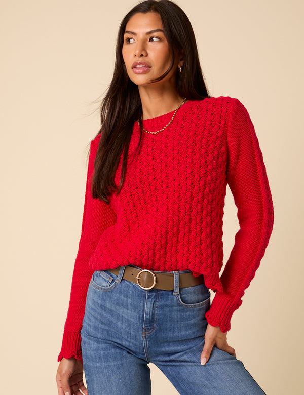 Red Knitted Stitch Detail Jumper