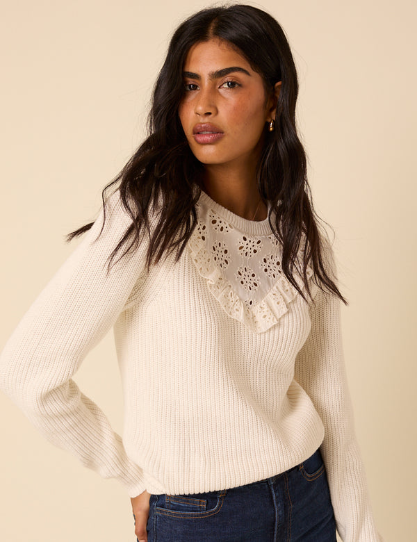White Broderie Knitted Jumper