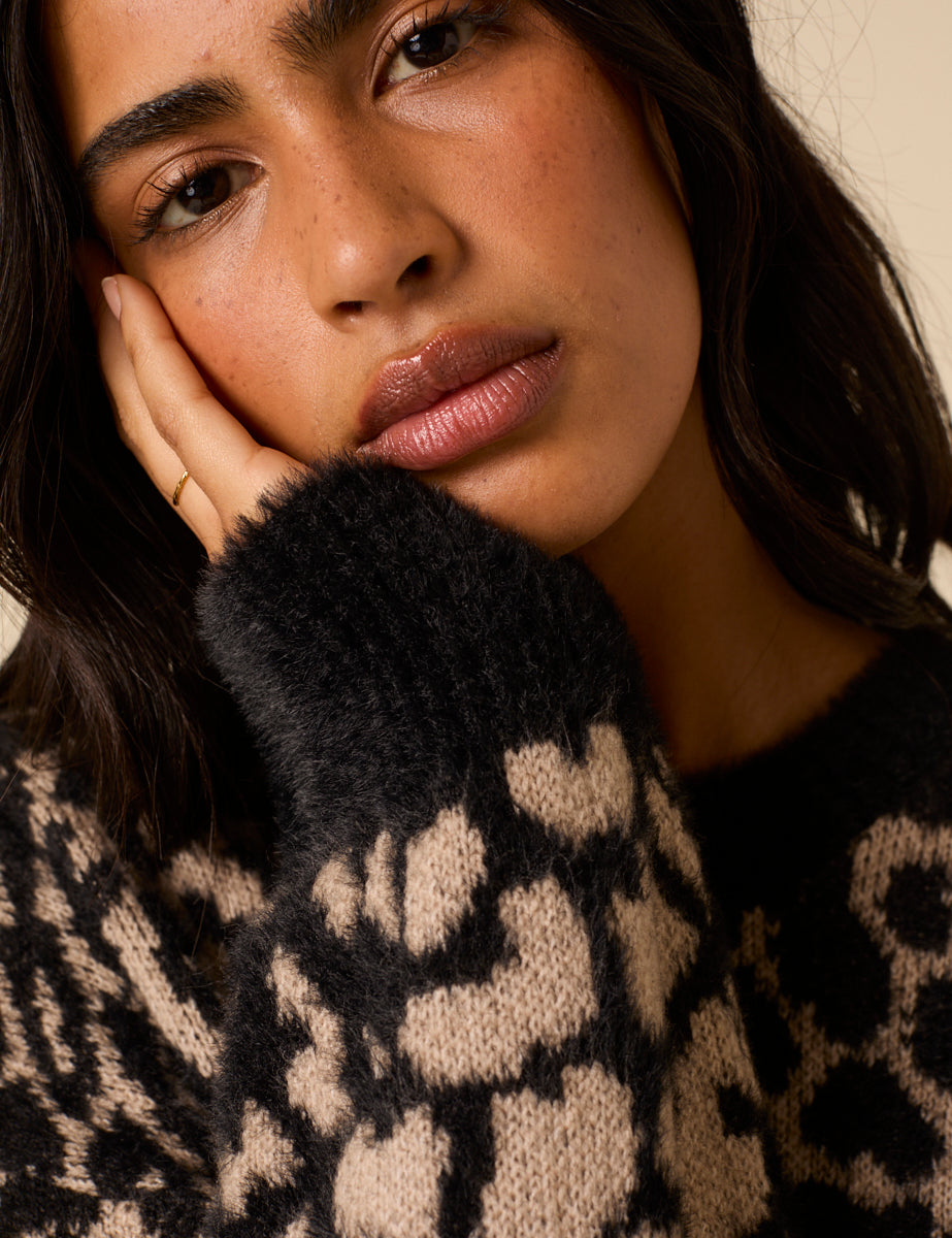 Brown Leopard Print Oversized Jumper