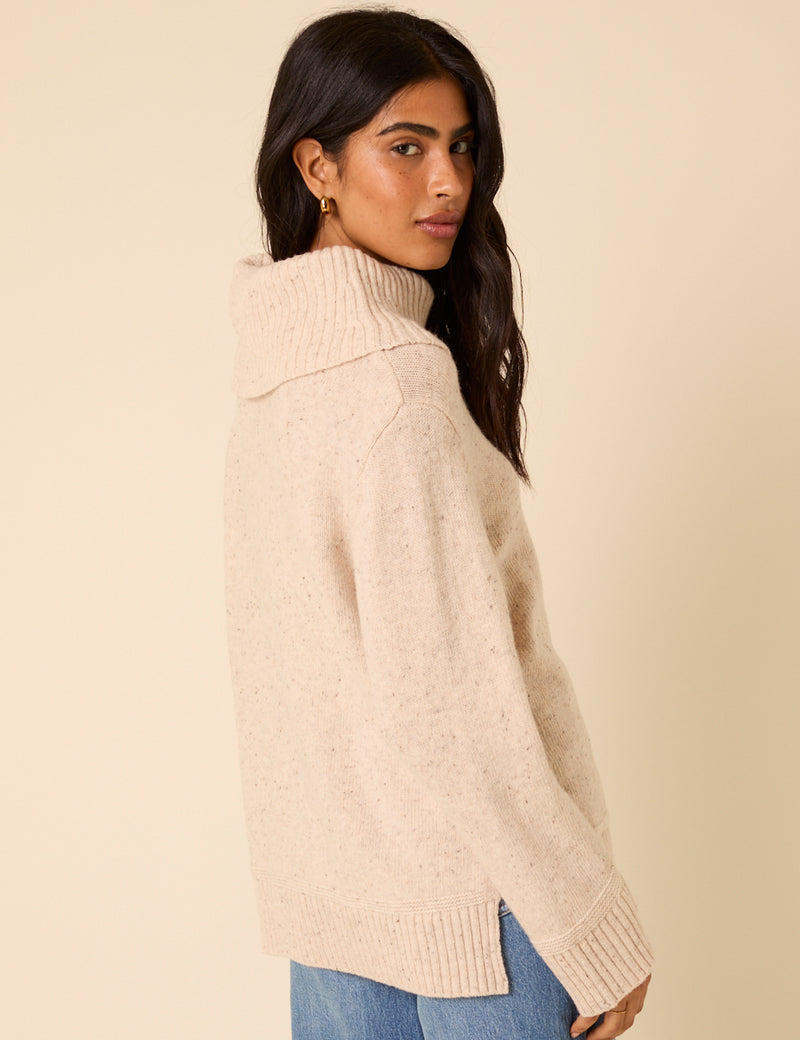 Beige Wool Blend Roll Neck Jumper
