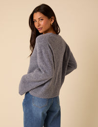 Blue V-Neck Relaxed Cardigan