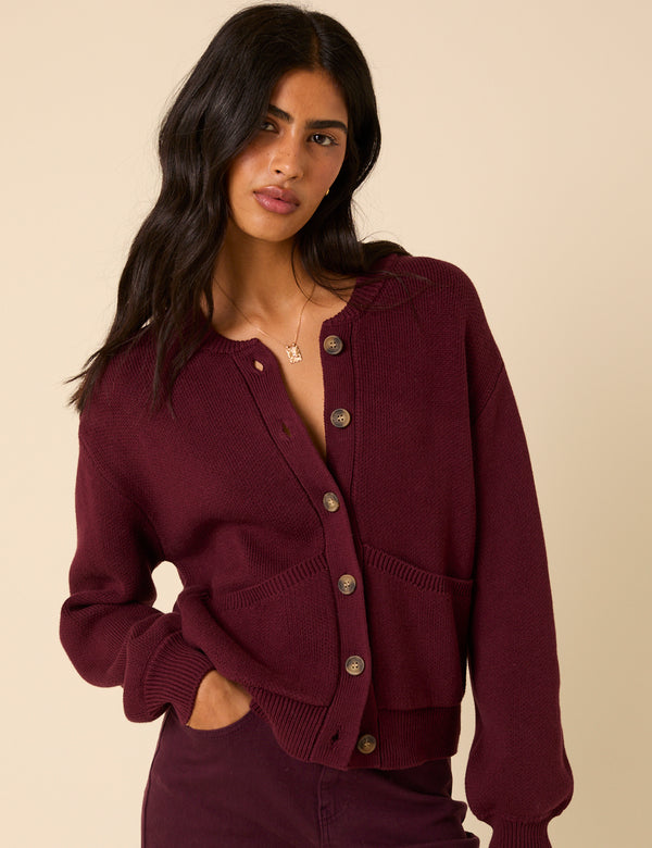 Burgundy Knitted Cardigan