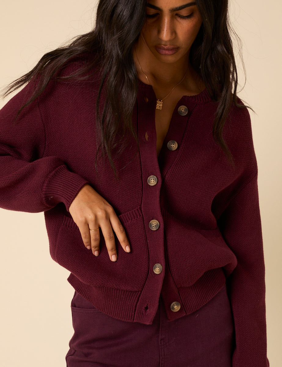 Burgundy Knitted Cardigan