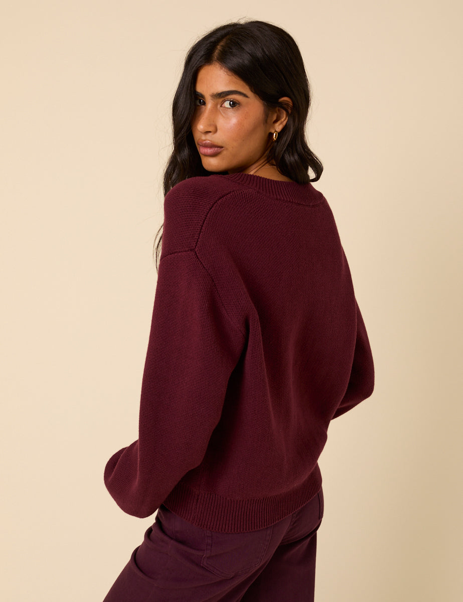 Burgundy Knitted Cardigan