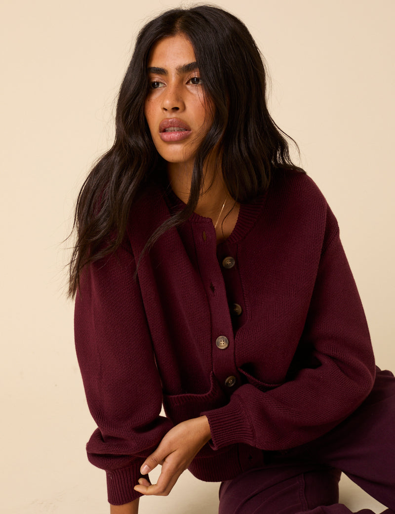 Burgundy Knitted Cardigan