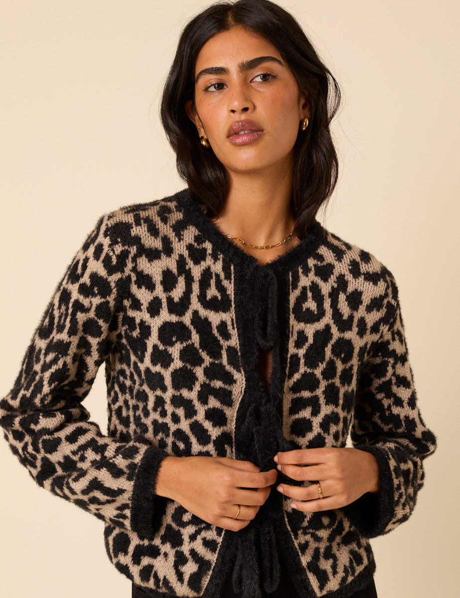 Leopard Print Tie Front Cardigan