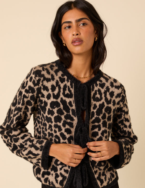 Leopard Print Tie Front Cardigan