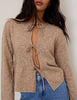 Light Brown Tie Front Peplum Cardigan