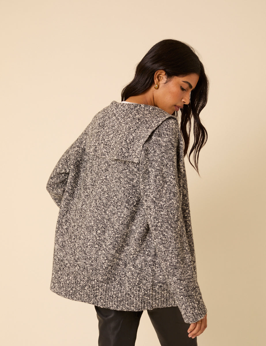 Grey And White Sailor Collar Wool-blend Jumper