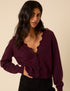 Burgundy Crochet Trim V-Neck Cardigan