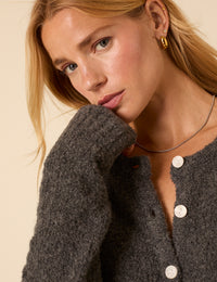 Grey Wool Blend Boucle Cardigan