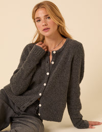 Grey Wool Blend Boucle Cardigan