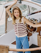 Beige Striped Button Through Knitted Vest