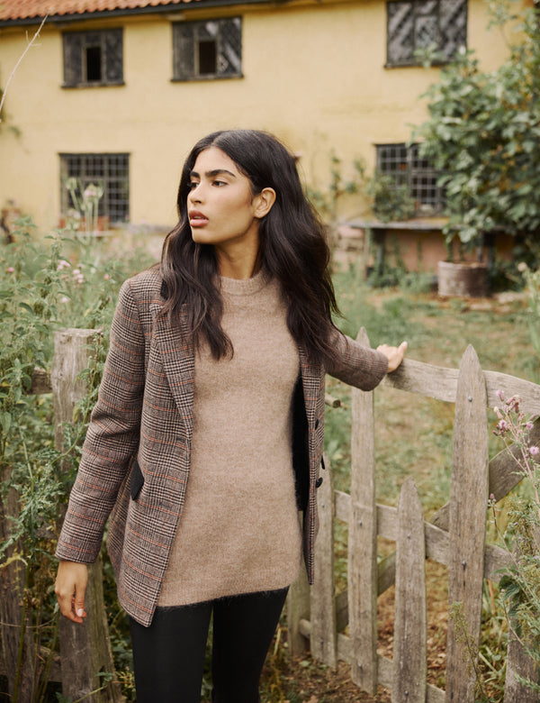 Brown Fluffy Alpaca and Wool Blend Oversized Jumper