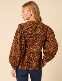 Brown Ditsy Floral Long Sleeve Starlight Top