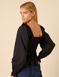 Black Ruffle Long Sleeve Top