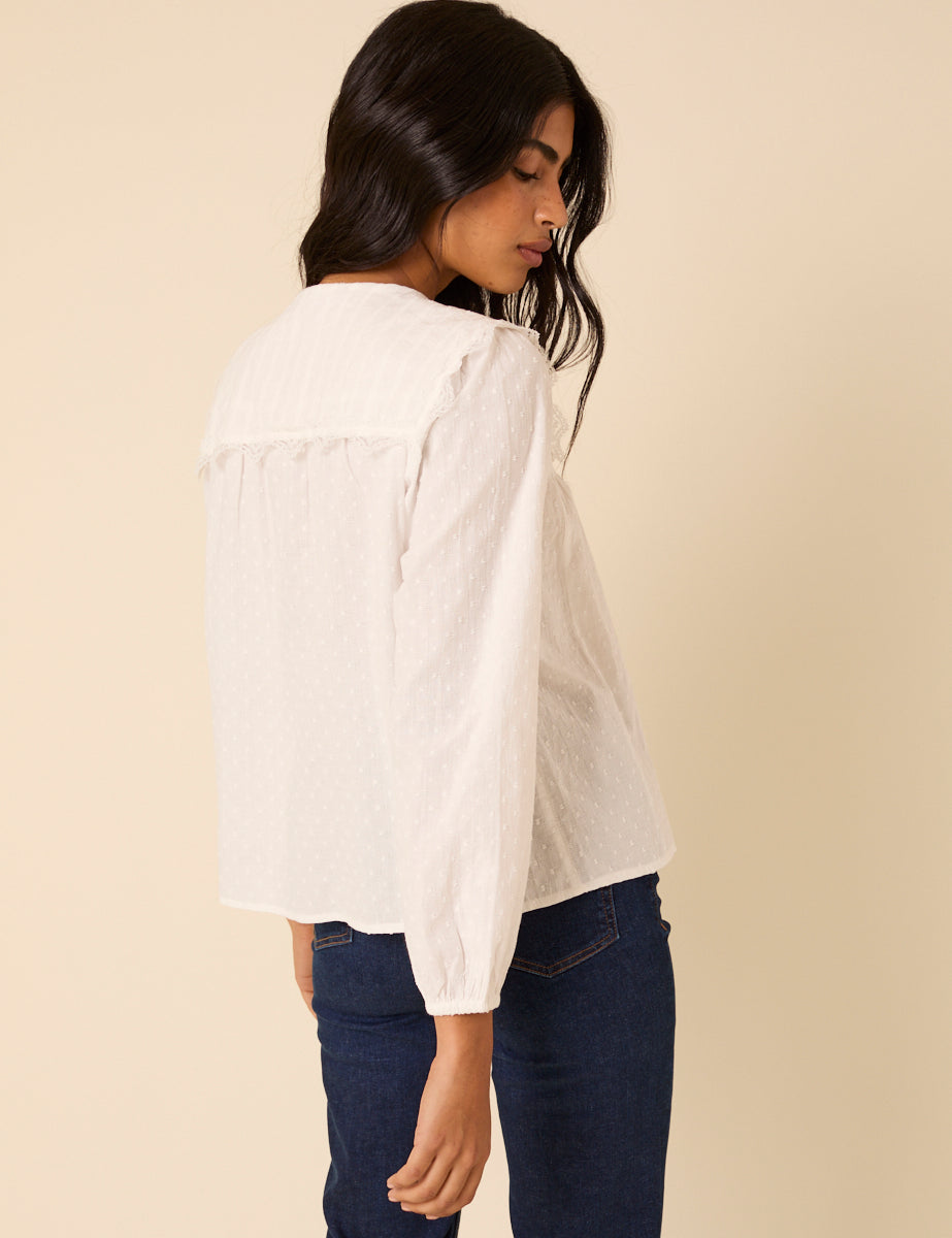 White Embroidered Peter Pan Collar Blouse