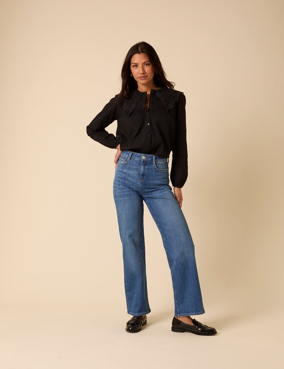 Black Embroidered Peter Pan Collar Blouse