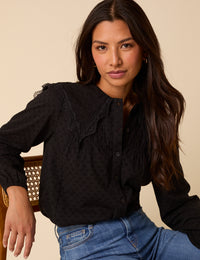 Black Embroidered Peter Pan Collar Blouse