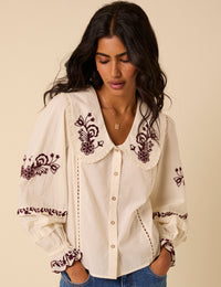 White Floral Embroidered Blouse