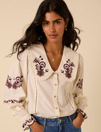 White Floral Embroidered Blouse