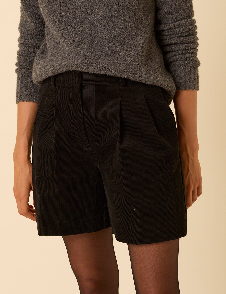 Black Cord Tailored Shorts