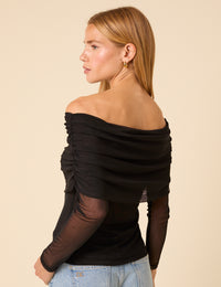 Black Off Shoulder Mesh Top