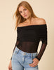 Black Off Shoulder Mesh Top