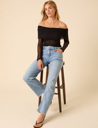 Black Off Shoulder Mesh Top