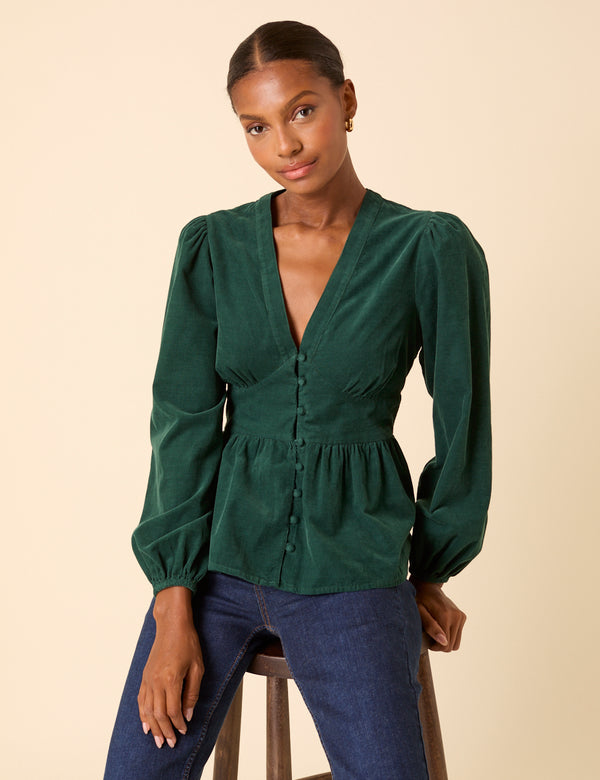 Green Cord Balloon Sleeve Starlight Top