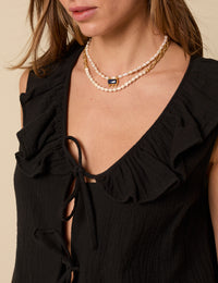 Black Tie Front Ruffle Top