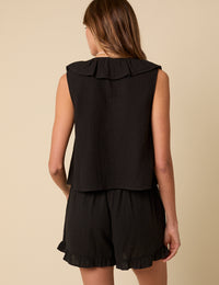 Black Tie Front Ruffle Top