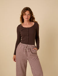 Brown Scoop Neck Top