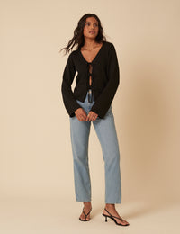 Black Tie Front Knitted Cardigan