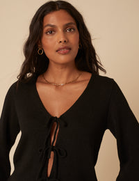 Black Tie Front Knitted Cardigan
