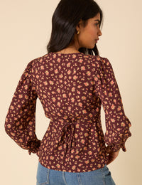 Brown Ditsy Floral Top