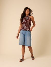 Burgundy Floral Halterneck Top