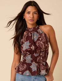 Burgundy Floral Halterneck Top